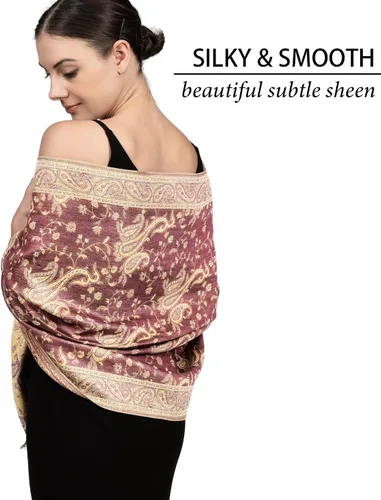Vista 2 de Achillea Bufanda suave y sedosa reversible con flecos y estampado de cachemira