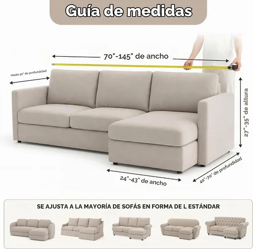 Vista 3 de PAULATO BY GA.I.CO. Funda de sofá modular, funda para sofá chaise longue en forma de L, fundas lavables para sofá esquinero, funda elástica de Gris