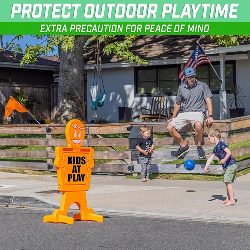 Vista 4 de GoSports Señal de seguridad callejera Slow Down Man! - Letrero de seguridad de 3 pies de alta visibilidad para niños en juego para vecindarios con 9