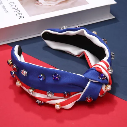 Vista 6 de NVENF Diadema con diamantes de imitación, estrella de la bandera estadounidense, accesorio del 4 de julio para mujer
