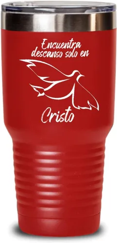 Vista 5 de Regalos católica cristianas vaso en español con versículos de la biblia para padres encuentra descanso Negro