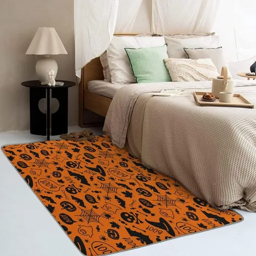 Vista 2 de Alfombras de Halloween para dormitorio, sala de estar, alfombra de tela de araña de murciélago de calabaza, 4 x 6 pies, lavable, antideslizante, Dfg2