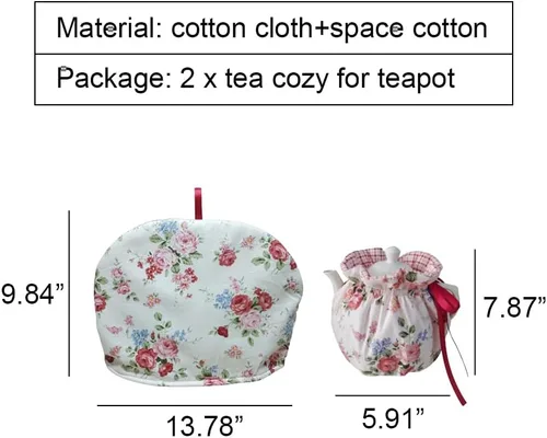 Vista 6 de 2 piezas de té aislado acogedor para tetera y calentador de hervidor de agua - Decoración de cocina para el hogar Flor Flores Blancas