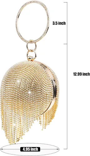 Vista 2 de GUOZI Bolso redondo para mujer con borla con diamantes de imitación para boda fiesta