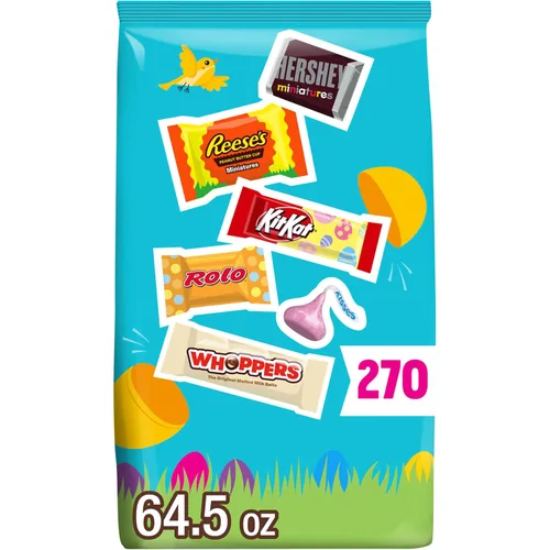 Vista 9 de HERSHEY's Surtido de chocolates, cesta de Pascua, dulces de Pascua, bolsa variada, 32.76 oz (130 piezas)