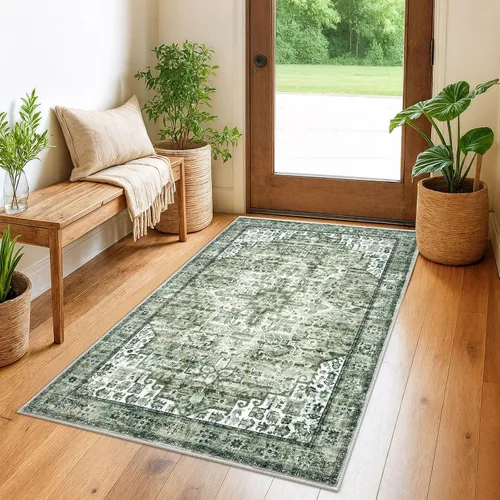 Vista 53 de SIILOOM Alfombra lavable de 2 x 3 pies, alfombra suave color taupe ceniza para entrada, tapete antideslizante para puerta de interior, tapete