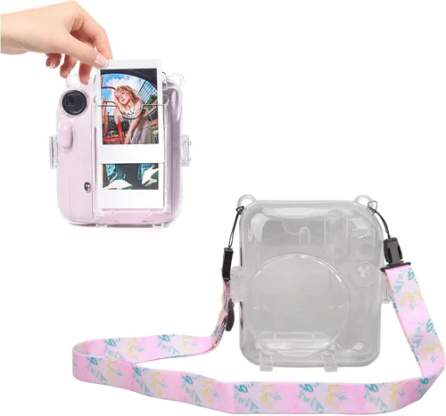 Vista 11 de ciciglow Funda protectora transparente para Mini 12, funda protectora de cámara rígida transparente para cámara instantánea con correa de hombro Azul