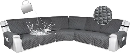 Vista 57 de HDCAXKJ Fundas de sofá seccional reclinable 100% impermeable, forma de L, funda de sofá reclinable lavable acolchada suave para mascotas, perro