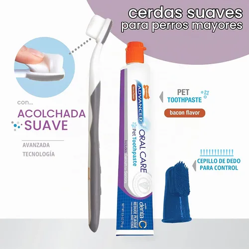 Vista 3 de Nylabone Advanced Oral Care - Kit dental para perros mayores con cepillo de dientes de cerdas suaves y acolchadas, 3