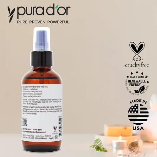 Vista 5 de PURA D'OR Tónico facial de agua de arroz de 3.3 onzas, fórmula hidratante, equilibrante y calmante con extractos naturales, soporte de textura