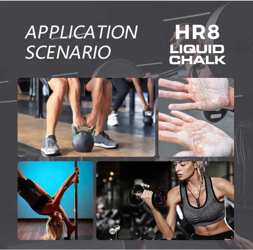 Vista 4 de HR8 Tiza líquida con mosquetón, agarre sin desorden para levantamiento de pesas, escalada, gimnasia, poste y entrenamiento de fitness, resistente al