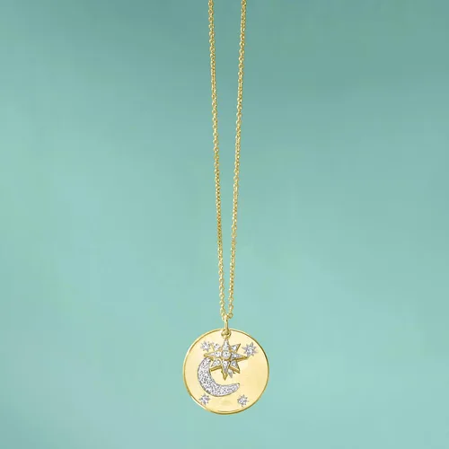 Vista 4 de Ross-Simons 0.15 ct. t.w. Diamond Celestial Disc Pendant Necklace in 18kt Gold Over Sterling