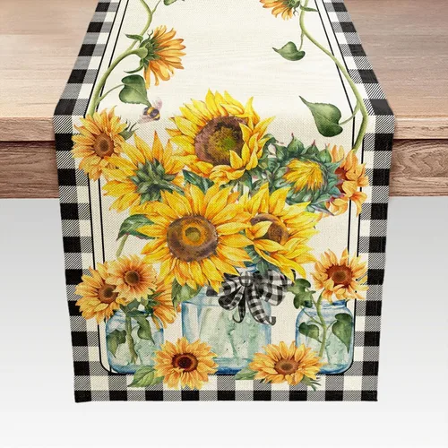 Vista 7 de Camino de mesa amarillo y azul, caminos de mesa de arte geométrico abstracto para comedor, cocina, sala de estar, vacaciones y decoración de mesa