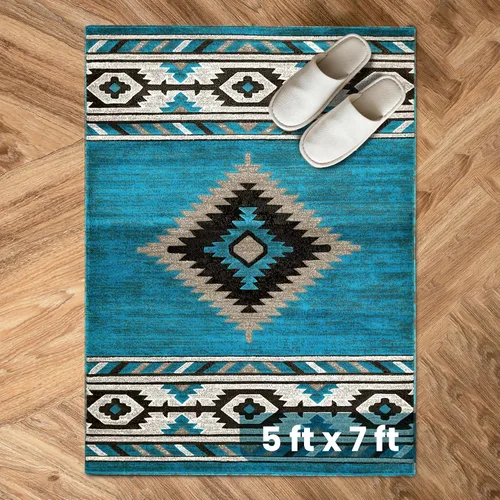 Vista 41 de YHSF South West - alfombra nativa americana del suroeste, fácil de limpiar, gruesa, suave y duradera, alfombra tribal inspirada en indios americanos