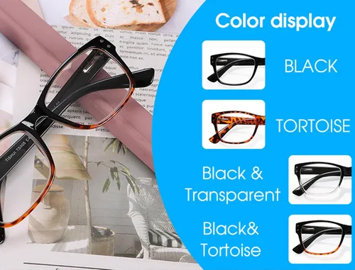Vista 6 de Gafas de lectura para hombre, ligeras, cuadradas, para lectores, elegantes, con bisagra de resorte, ajuste cómodo, paquete de 4