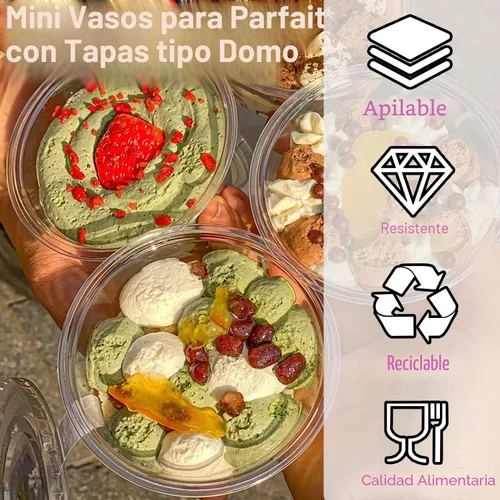 Vista 4 de Tiaiidi Vasos de plástico transparentes con tapas, 6 onzas - Juego de 50 Mini vasos de postre con tapas de cúpula (sin agujero), vasos desechables
