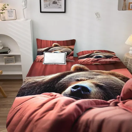 Vista 3 de Bear Sheets - Juego de sábanas de tamaño individual, sábanas de microfibra suave y bolsillo profundo, sábanas y fundas de almohada estampadas sin