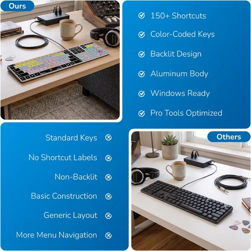 Vista 6 de KB Covers Pro Tools Teclado retroiluminado de aluminio de acceso directo para PC con Windows, más de 150 teclas de edición de audio codificadas por