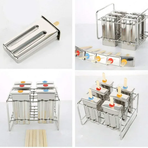 Vista 4 de Kit de moldes de paletas de hielo de acero inoxidable, moldes de acero inoxidable, soporte para palitos de helado de paletas de hielo + cepillo