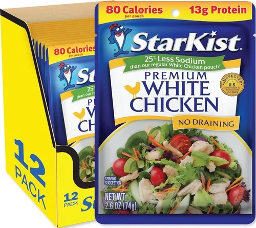 Vista 11 de StarKist - Pollo blanco prémium con 25% menos de sodio, bolsa de 2.6 onzas, paquete de 1 13g Protein Per Serving, Fully Cooked White Meat, Gluten