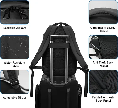 Vista 5 de WOLT Mochila para laptop para hombres y mujeres para portátil de 15.6 pulgadas y 17 pulgadas, mochila de viaje aprobada con compartimento para Negro