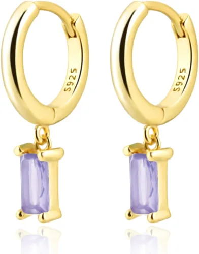 Vista 7 de Gold Huggie Hoop Earrings Crystal Green Drop Earrings