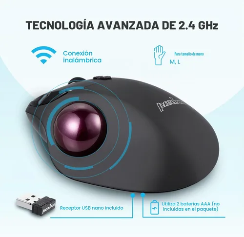 Vista 7 de Perixx 11568 Perimice-717 - Ratón inalámbrico de Trackball, Trackball integrado de 1.34 pulgadas con función de señalización, 5 botones