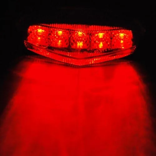 Vista 5 de Astra Depot Lente transparente de corte de diamante, 10 luces LED rojas para frenar y correr, compatible con Suzuki Honda, Yamaha, Kawasaki, Street