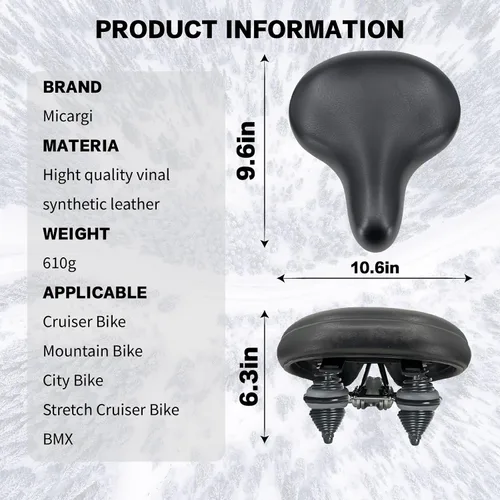 Vista 2 de Micargi Asiento de bicicleta de gran tamaño más cómodo, ancho y suave, acolchado para hombres y mujeres, ajuste universal para ejercicio
