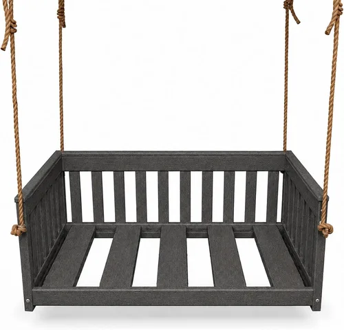 Vista 14 de Amish Made Antique Mahogany Mission Swing, Made in USA Deep Seating Mission Collection HDPE Poly Lumber Porch Swing with Rope, All-Weather Outdoor