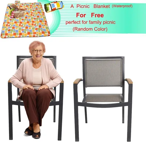 Vista 3 de LUCKYERMORE Juego de 2 sillas de comedor de metal para patio con brazos al aire libre, aleación de aluminio resistente y asiento de malla cómodo 2