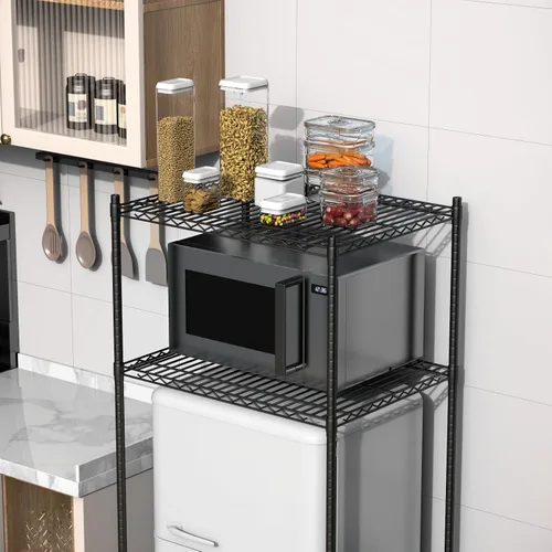 Vista 4 de Mini estante para nevera, mini refrigerador y soporte para microondas Altura ajustable, ruedas universales de 360°, ahorro de espacio
