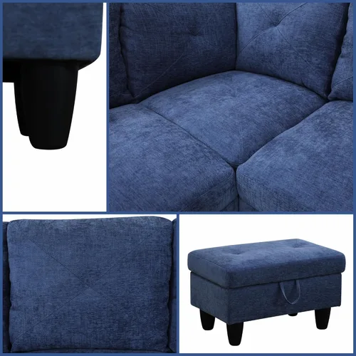 Vista 5 de Sofá Seccional Modular en Forma de L, Sofás Modernos con Otomana de Almacenamiento y Chaise Móvil, Sofá Convertible de 5 Asientos para Dormitorio