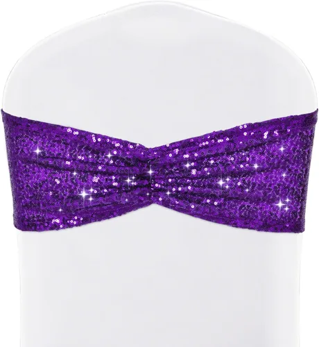 Vista 16 de SquarePie Paquete de 20 bandas de lentejuelas para silla, lazos dorados con purpurina para decoración de banquetes de boda, fiesta