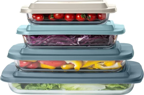 Vista 8 de COOK WITH COLOR - Juego de 8 piezas de refractarios profundos de vidrio con tapas de plástico, para hornear y almacenar alimentos, aptos para Azul