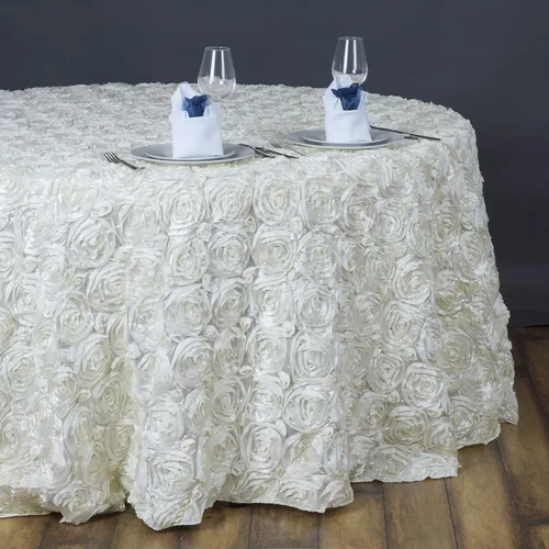 Vista 9 de BalsaCircle Mantel redondo con rosetas elevadas de satén champán de 132 pulgadas, para bodas, fiestas, comedor
