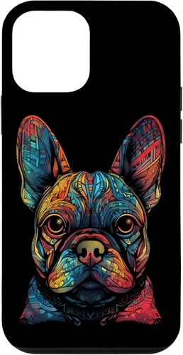 Vista 16 de iPhone 16 Colorful French Bulldog Face Frenchie Dog Lover Funny Black Case