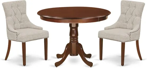 Vista 13 de East West Furniture HLFR3-LWH-18 - Juego de mesa y sillas de cocina de 3 piezas contiene una mesa redonda de comedor con pedestal y 2 sillas Parson