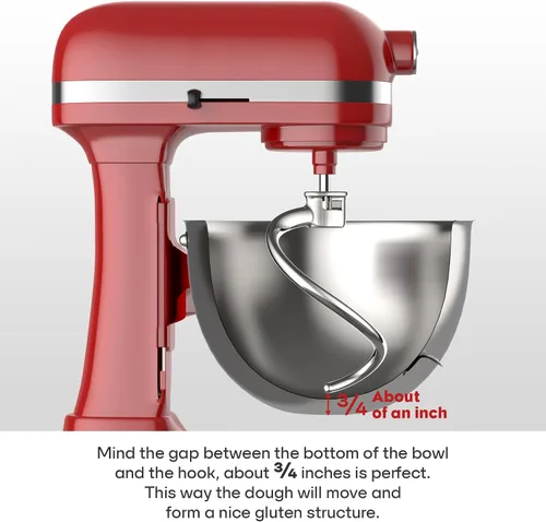 Vista 6 de Gancho de masa en espiral de acero inoxidable para mezcladores de pie Kitchenaid 5Plus y 6QT con sistema de elevación de tazón, gancho de masa