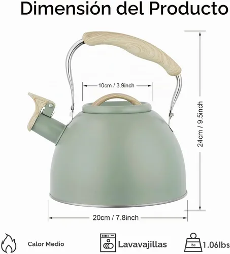 Vista 5 de Tetera de 3.0 cuartos de galón para estufa, tetera de acero inoxidable, hervidor de agua de grado alimenticio con mango de madera para café, té