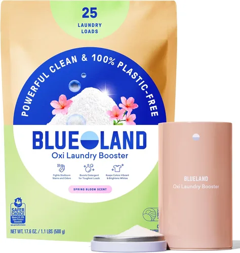 Vista 12 de BLUELAND Oxi - Polvo potenciador de ropa con lata, juego de iniciación, aroma Clear Skies, 25 cargas, 17.6 onzas, sin plástico, ecológico, limpiador