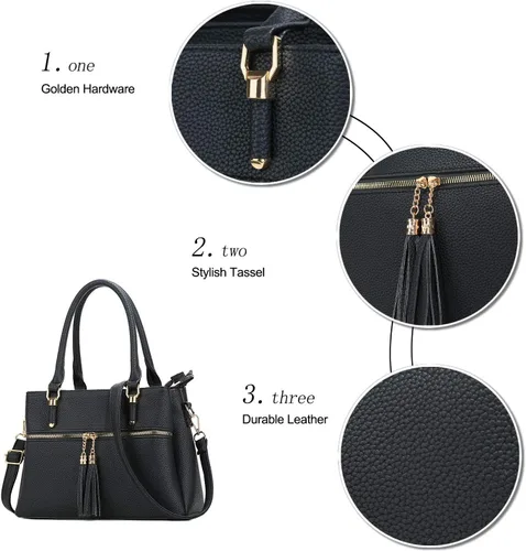 Vista 5 de KKXIU Bolsos tipo satchel para mujer con asa, bolsos de hombro y carteras con bolsillos y cremallera, bolsos cruzados de cuero