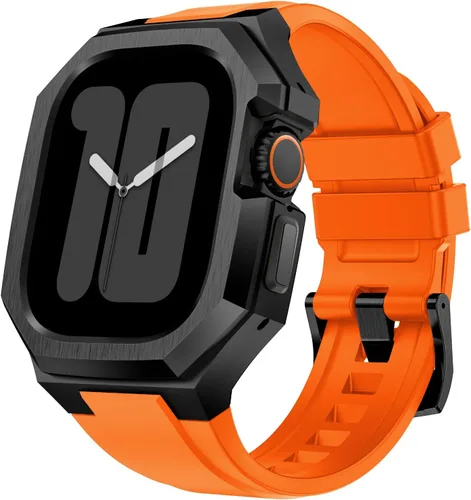 Vista 13 de Estuche de metal de lujo con correa compatible para Apple Watch de 44 mm, 45 mm, 46 mm, 49 mm, cubierta protectora resistente para hombre con correa