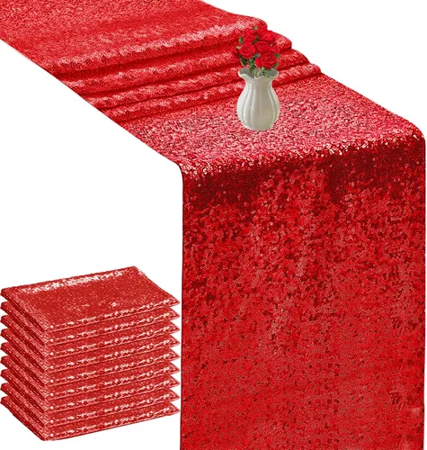 Vista 40 de Camino de mesa de lentejuelas de 72 pulgadas de largo, camino de mesa con purpurina verde para fiestas, bodas, novias, 2 piezas, verde