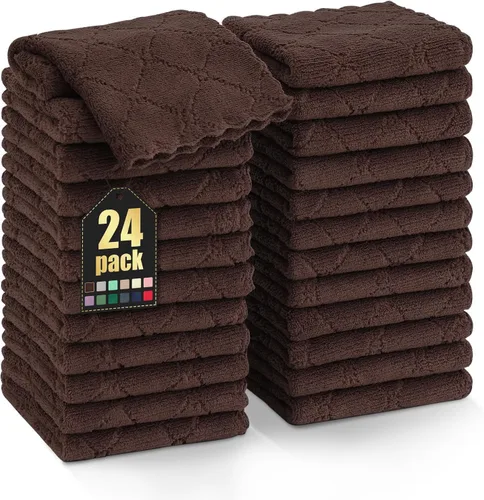 Vista 67 de Homaxy - Paquete de 12 trapos de cocina (13 x 19 pulgadas, marrón), de terciopelo coral supersuaves y absorbentes para lavar platos, paño