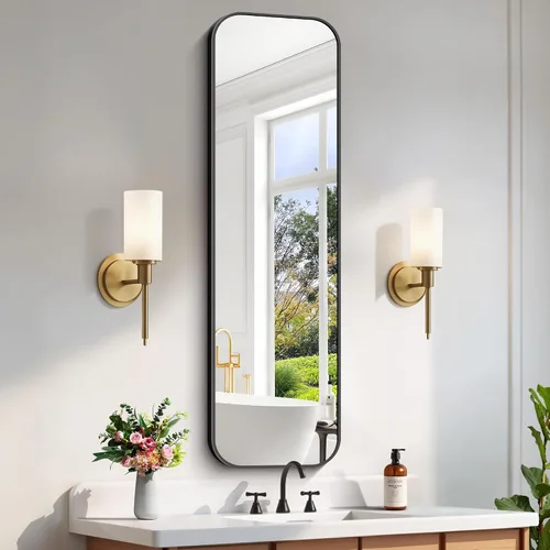 Vista 31 de FORBATH - Espejo de baño negro para sobre lavabo, espejo de pared de 16x24 pulgadas con marco de metal, esquinas redondeadas para baño, dormitorio