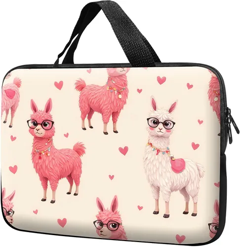 Vista 12 de Funda para laptop con asa de 10 pulgadas, impermeable, diseño de lentes de sol de alpaca, funda para computadora compatible con MacBook Air, Pro