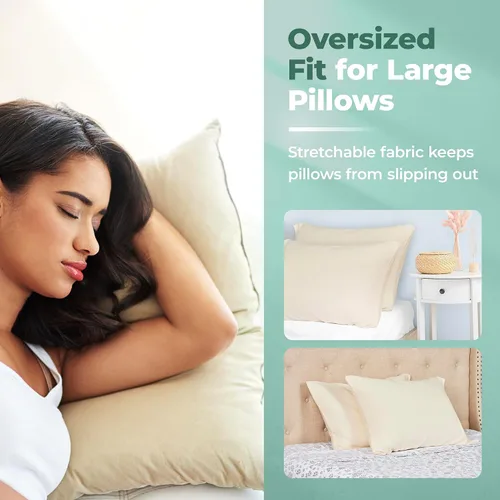 Vista 4 de Funda para almohadas de algodón orgánico por Snuggle-Pedic - Kool-Flow tejido transpirable, elástico y de puntos , Algodón orgánico, Natural