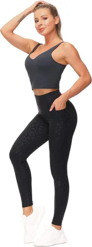 Vista 4 de The GYM People - Leggings de entrenamiento con control de abdomen y bolsillos pantalones de yoga atléticos de cintura alta para mujeres que corren