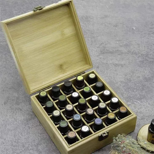 Vista 9 de Caja Organizadora de Viaje de Almacenamiento de Aceite Esencial de Bambú Pure Vie con Etiqueta de Tapa de Botella - Envase de Fragancia para Esmalte